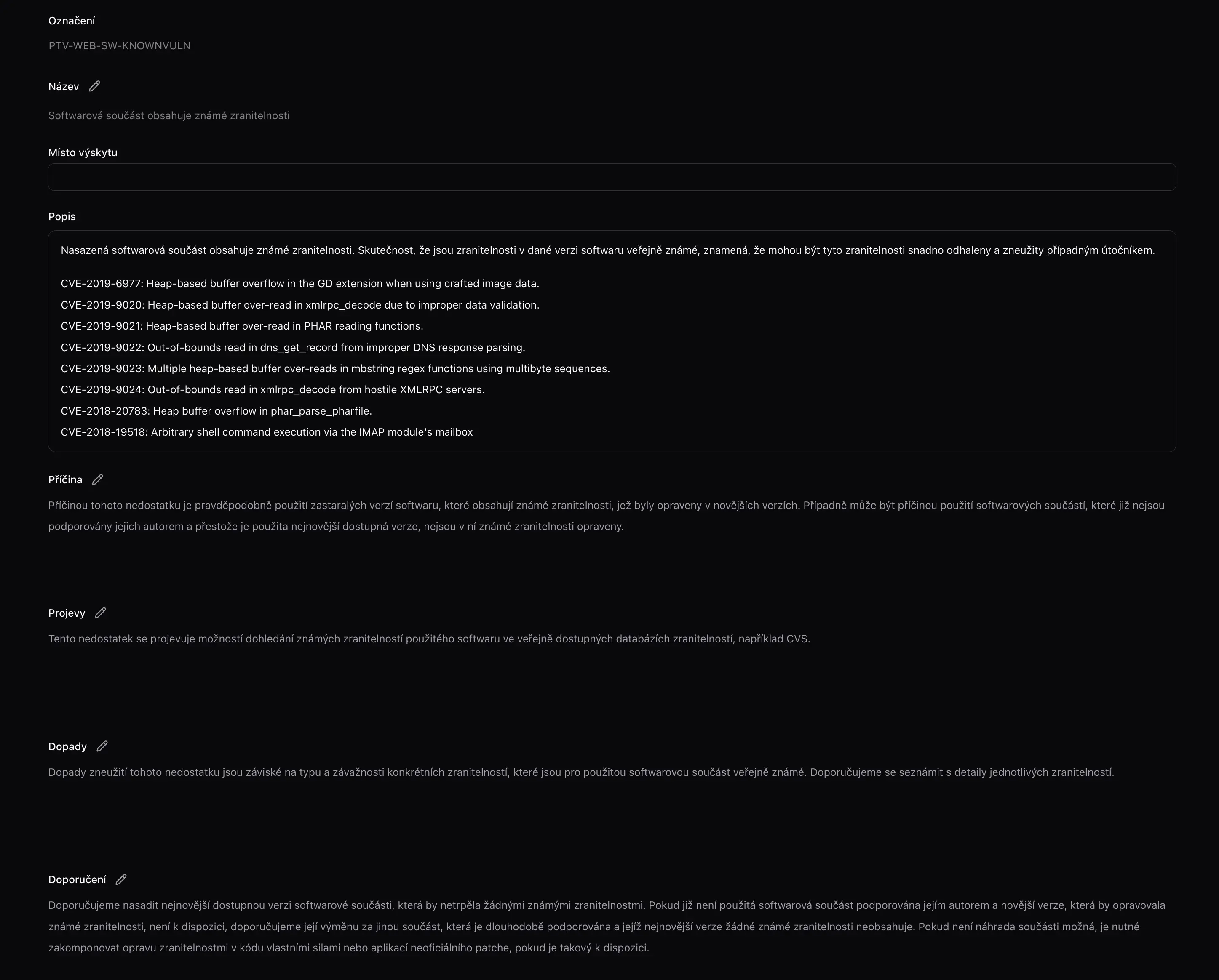 Evidence zranitelnosti v Penterepu